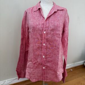 Frank & Eileen Women's 100% Linen Button Up Shirt Pink S EUC Made In USA Preppy